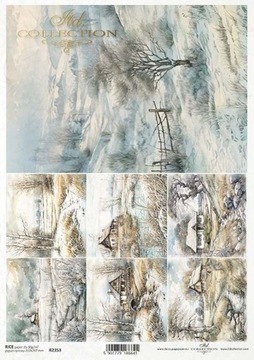 ITD Collection - Decoupage Papier RYŻOWY R2353 - Zima Domy - A4
