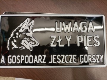 TABLICA TABLICZKA OSTRZEGAWCZA ZŁY PIES A GOSPODARZ GORSZY