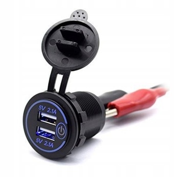 БЛОК ПИТАНИЯ ЗАРЯДНОГО УСТРОЙСТВА 2x USB 2x2.1A + ВОДОНЕПРОНИЦАЕМАЯ КНОПКА