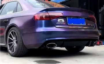 Спойлер на бампер Audi A4 B8 2008-2011 RS4 с рисунком полностью черный, насадка на диффузор