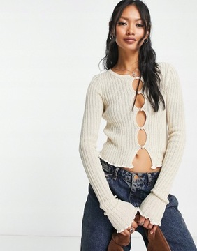 FREE PEOPLE DZIANINOWY TOP Z DŁUGIM RĘKAWEM S