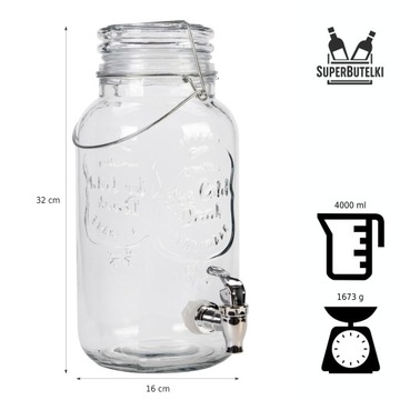 СТЕКЛЯННАЯ БАНКА 4 Л + КРАН ДЛЯ ЛИМОНАДНЫХ СОКОВЫХ НАПИТКОВ
