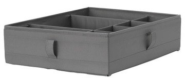 PUDEŁKO ORGANIZER DO SZUFLADY Z PRZEGRODAMI 44x34x11 cm SZARY IKEA SKUBB