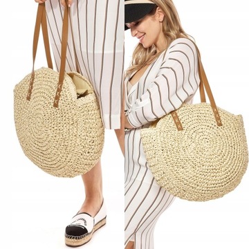 КРУГЛАЯ ЭКО СОЛОМЕННАЯ СУМКА BOHO BEACH BASKET бежевый