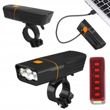 LAMPKA ROWEROWA PRZÓD I TYŁ ZESTAW MOCNE ŚWIATŁO USB WIDOCZNA ŚWIATŁO LED