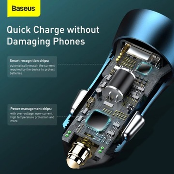АВТОМОБИЛЬНОЕ ЗАРЯДНОЕ УСТРОЙСТВО BASEUS FAST ДЛЯ ТЕЛЕФОНА USB-C USB МОЩНОЕ 40 Вт PD QC