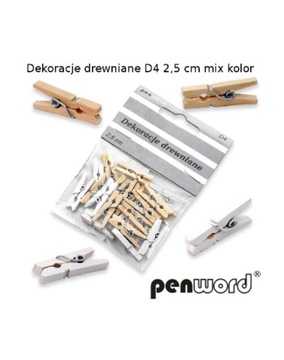DEKORACJE DREWNIANE KLAMERKI SPINACZ 2,5CM PENWORD