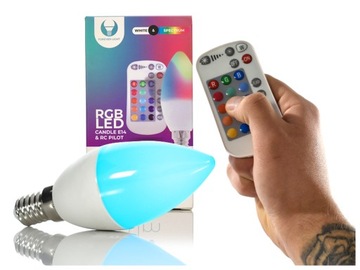 ŻARÓWKA RGB BIAŁA CIEPŁA STEROWANA PILOTEM E14