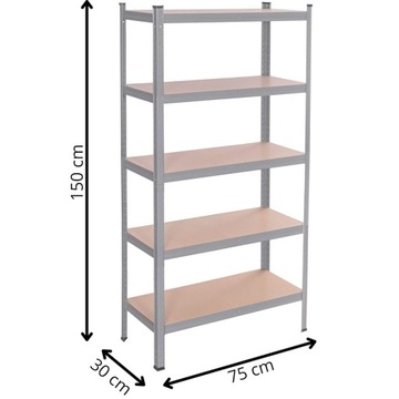 СТЕЛЛАЖ ДЛЯ ХРАНЕНИЯ 150х75х30 см металлический ГАРАЖ вставной С ПОЛКАМИ 675кг