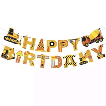 Baner papierowy Budowa Happy Birthday 5m