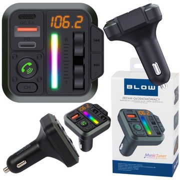 TRANSMITER BLUETOOTH 5.3 SAMOCHODOWY FM ZESTAW GŁOŚNOMÓWIĄCY QC 3.0 PD20W