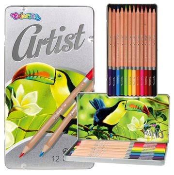 KREDKI OŁÓWKOWE dla młodego artysty COLORINO Artist 12 kol w metalowym etui