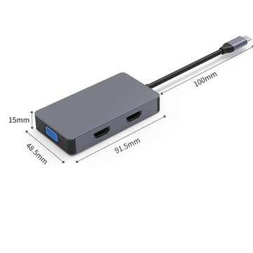АДАПТЕР-ХАБ Адаптер-разветвитель 5 В 1 USB-C 3.1 2x HDMI 4K VGA USB 3.0