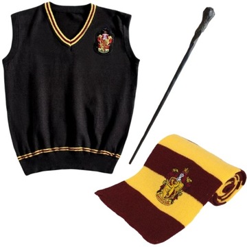 ZESTAW GRYFFINDOR HARRY POTTER RÓŻDŻKA KAMIZELKA SZALIK RON WEASLEY XL/XXL