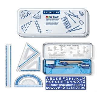 Zestaw geometryczny w etui 10 elementów cyrkiel linijka ekierka Staedtler
