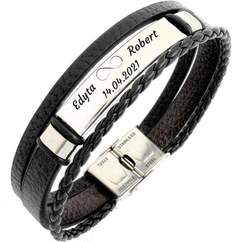 Кожаный браслет для МУЖА с ГРАВИРОВКОЙ, сталь 316Л