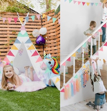 5 SZT WIELOKOLOROWY TRÓJKĄTNYMI FLAGAMI DEKORACJA NA PRZYJĘCIE URODZINOWE