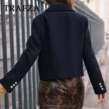 TRAFZA 2023 Autumn Winter Women Casual Double Brea