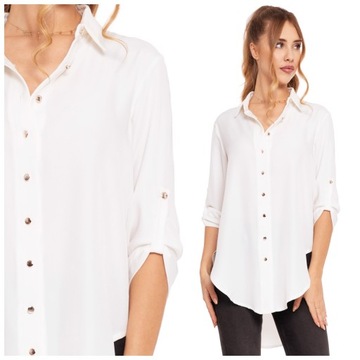 BIAŁA KOSZULA DAMSKA RĘKAW 3/4 ELEGANCKA DŁUGA KOBIECA GŁADKA MORAJ XXL