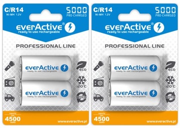 4x AKUMULATORKI BATERIE EVERACTIVE R14 C 5000mAh