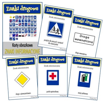 Karty obrazkowe - ZNAKI DROGOWE * 56 kart * ZNAKI INFORMACYJNE