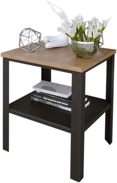 Stolik Nocny Skręcany Z Półką Loft Sypialnia 40x40x45 Czarny+Dąb Lancelot