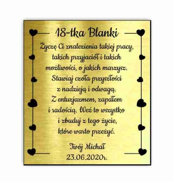 Tabliczka dedykacja do książki na Urodziny 18-tka