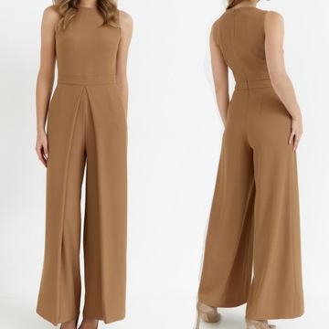 KOMBINEZON DAMSKI ELEGANCKI KOBIECY Z SZEROKIMI NOGAWKAMI BEŻOWY 42 XL