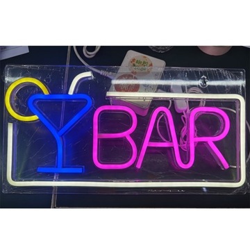 BAR NEON LED ŚWIECĄCY NAPIS SZYLD REKLAMOWY GOTOWY NA DRZWI REKLAMA LOKALU