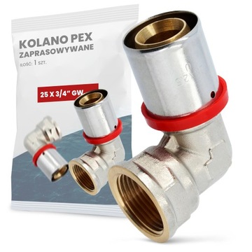 Kolano PEX 25x3/4 GW ZAPRASOWYWANE Zaciskane Złączka Rur Kolanko Mosiężne