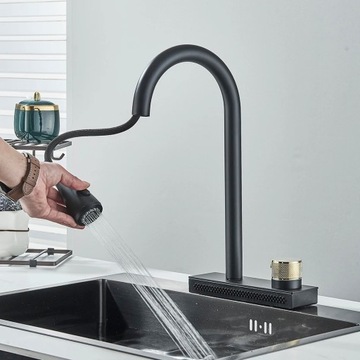 Смеситель для кухни Caterina с водопадом и гибким изливом Черный