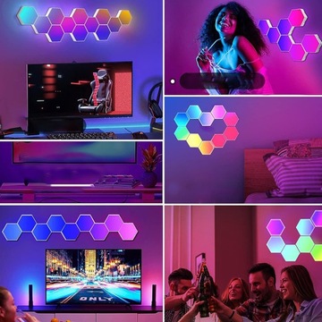 СОТОВАЯ ЛАМПА НАСТЕННЫЙ СВЕТИЛЬНИК RGB USB ПРИЛОЖЕНИЕ BLUETOOTH 8 ШТ. + ПУЛЬТ ДИСТАНЦИОННОГО УПРАВЛЕНИЯ