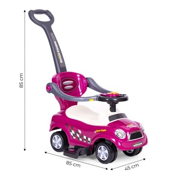 Ходунки, толкатель, поворотные колеса, ручка, звуки.