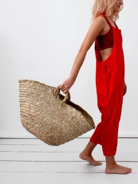 Плетеная сумка с кожаными ручками, оранжевая