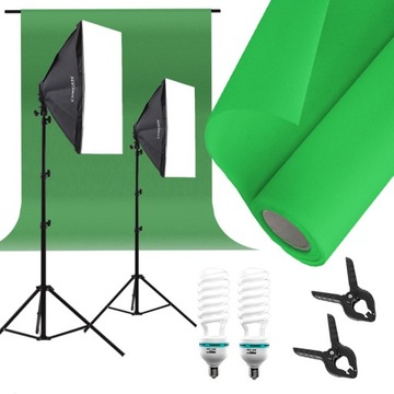 KOMPLET OŚWIETLENIOWY Zielone tło Soft box FOTO