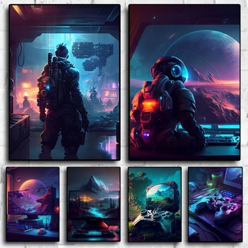 Холст постер Neon Punk графический геймпад