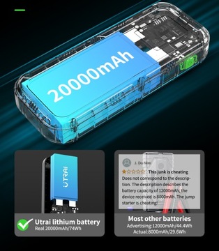 Автомобильный стартер JSTAR 8 12В 3000А 20000мАч