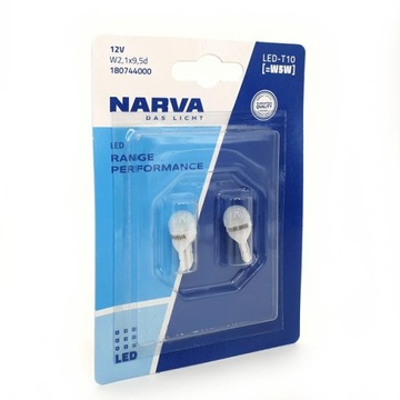 2x W5W T10 12V NARVA RANGE PERFORMANCE LED 6000K POSTOJÓWKI WNĘTRZE TABLICA