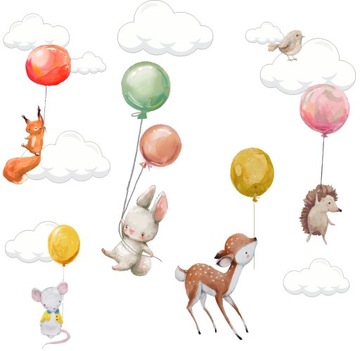ZWIERZĘTA KRÓLIKI BALONY NAKLEJKI NA ŚCIANĘ240x100