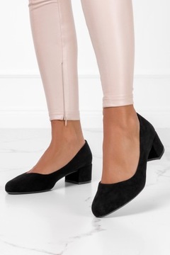 CZÓŁENKA DAMSKIE CZARNE NISKI OBCAS SŁUPEK SKÓRZANA WKŁADKA MODNE r 38