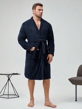 SHEIN MĘSKI GRANATOWY SZLAFROK Z PASKIEM M 64799
