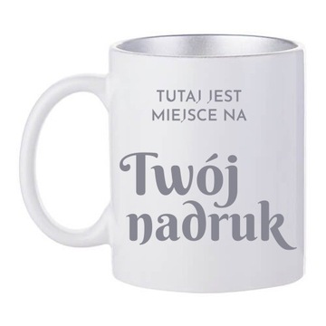 Kubek biały - środek brokat srebrny, z dowolną grafiką, logo, tekstem