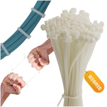 MOCNE OPASKI ZACISKOWE KABLOWE TRYTKI BIAŁE TAŚMA 4,8x400 100SZT ZIPERKI