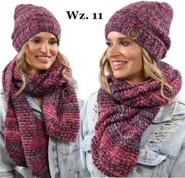 Комплект POLISH COLOUR WINTER теплая шапочка с флисом + БОЛЬШОЙ шарф Узоры
