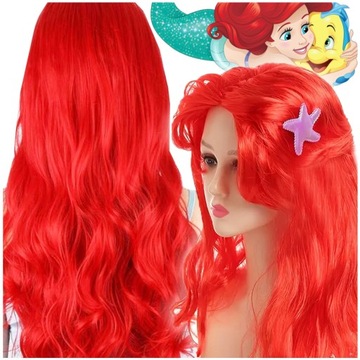 PERUKA ARIELKA MAŁA SYRENKA DŁUGIE CZERWONE WŁOSY Z GWIAZDKĄ DLA DZIECKA