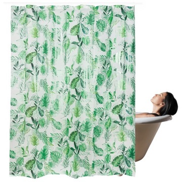 ZASŁONA PRYSZNICOWA PEVA 180X200 MONSTERA WIESZAKI WODOODPORNA WANNOWA