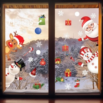 NAKLEJKI ŚWIĄTECZNE NA SZYBĘ OKNO OZDOBY ŚWIĘTA ŚNIEŻYNKI MIKOŁAJ PREZENT