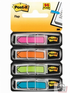 Zakładki indeksujące Post-it strzałki, 4 kolory neonowe po 24 szt., 12 x 43