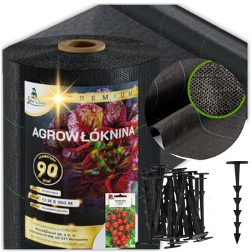 AGROWŁÓKNINA AGROTKANINA 90G 1,1x100m CZARNA UV 3% ANTYCHWASTOWA + KOŁKI