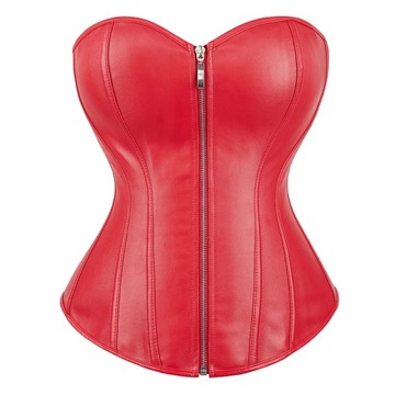 Faux Leather Corset Top Overbust Women Zipper Wais